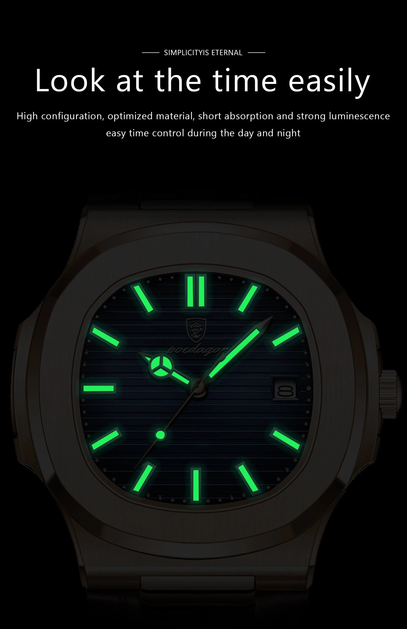 POEDAGAR Business Man Watch Date Waterproof Luminous Leather Classic Watches For Men High Quality Square Quartz Men's Wristwatch