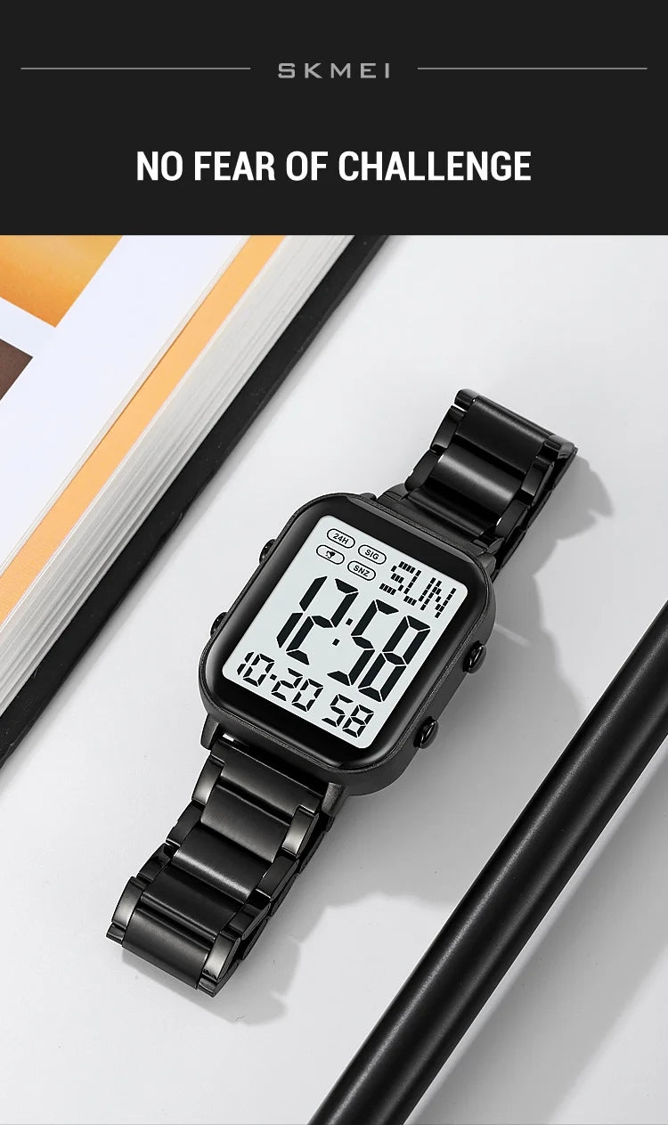 Skmei Men Digital Watches Luxury Stainless Steel Strap Dual Time Zone Man Sports Bracelet Watch 30M Waterproof Male Alarm Clock