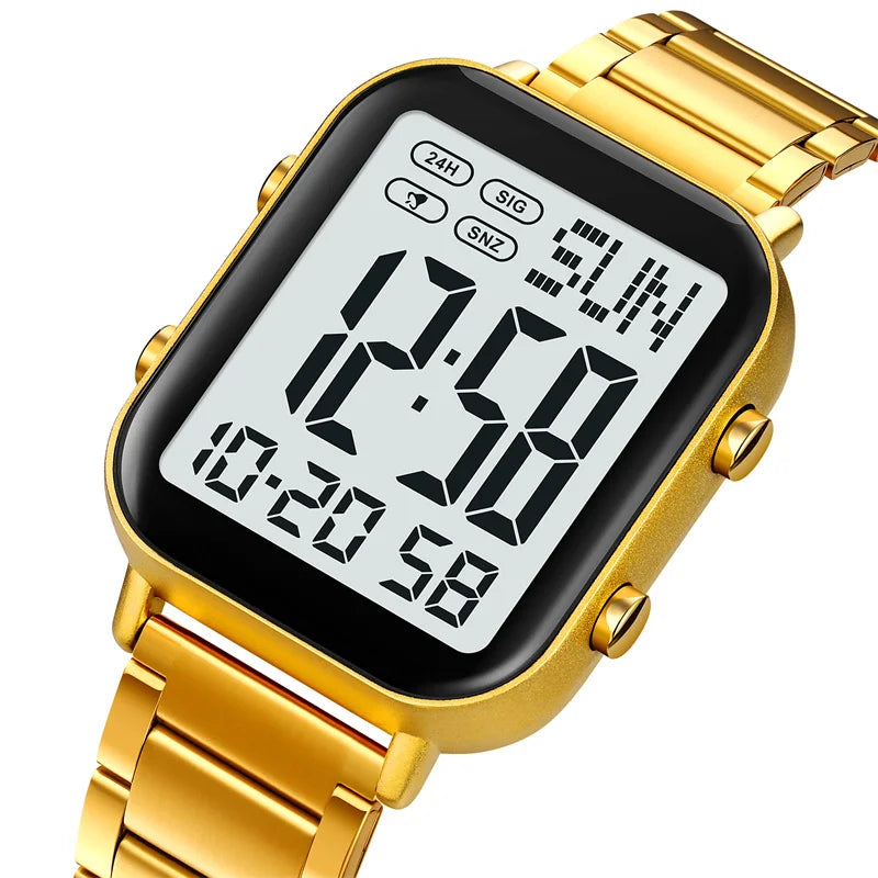 Skmei Men Digital Watches Luxury Stainless Steel Strap Dual Time Zone Man Sports Bracelet Watch 30M Waterproof Male Alarm Clock