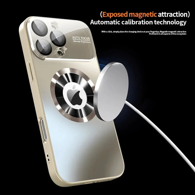 Titanium Metallic Luxury Matte Case For iPhone 17 16 15 14 13 12 11 Pro Max Plus For Magsafe Glass Lens Camera Protection Cover