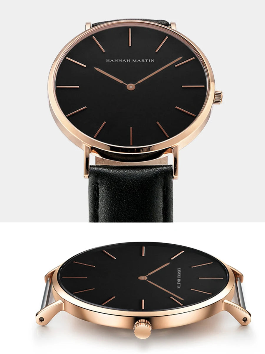 HANNAH MARTIN Brand Japan Quartz Movement Men's Waterproof Wrist Watches Fashion Luxury Ultra Thin Leather Creative Male Watches