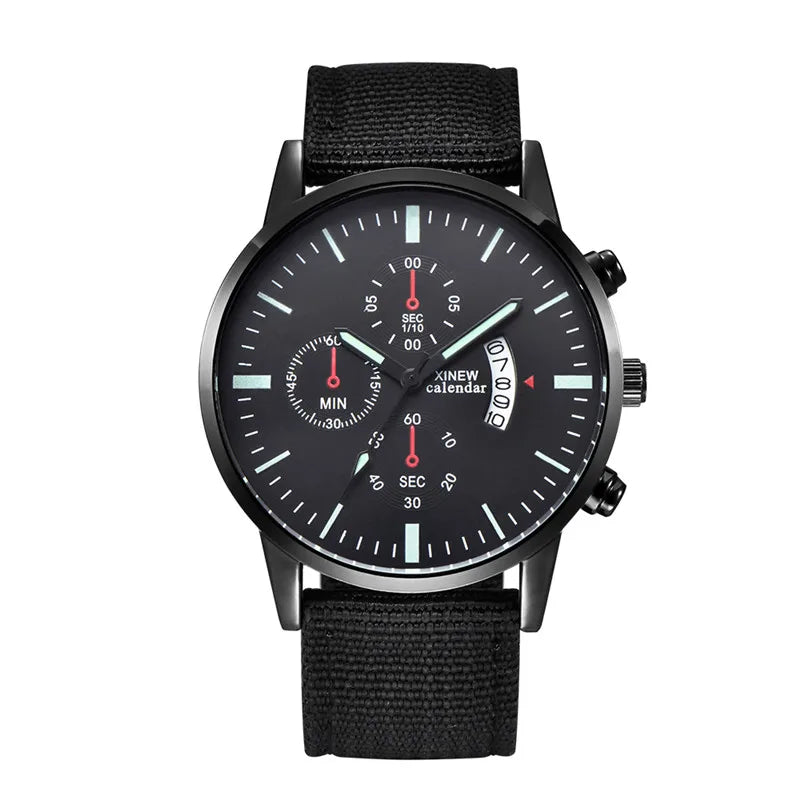 Reloj Hombre Original XINEW Brand Watches For Men Fashion Casual Nylon Band Army Date Quartz Watch Black Relogio Masculino 2024
