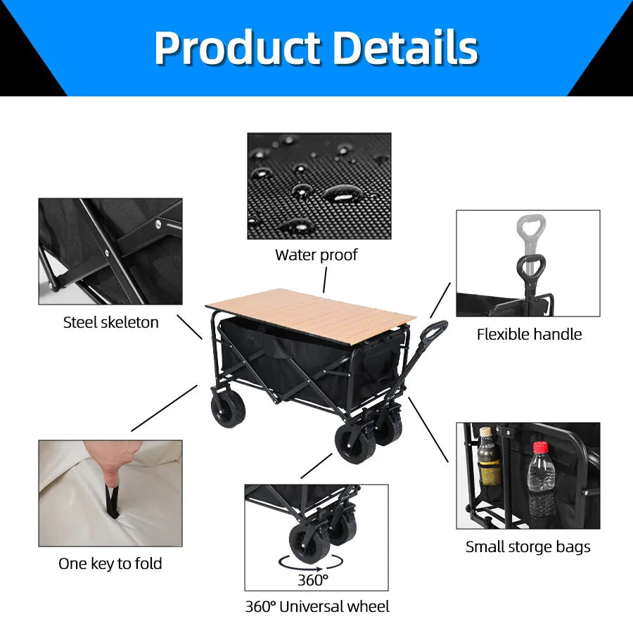 Large Weight Capacity Heavy Duty Wagon Cart Folding us Wagon for Outdoor Garden Beach wagon Camping Equipment with Cup Holders