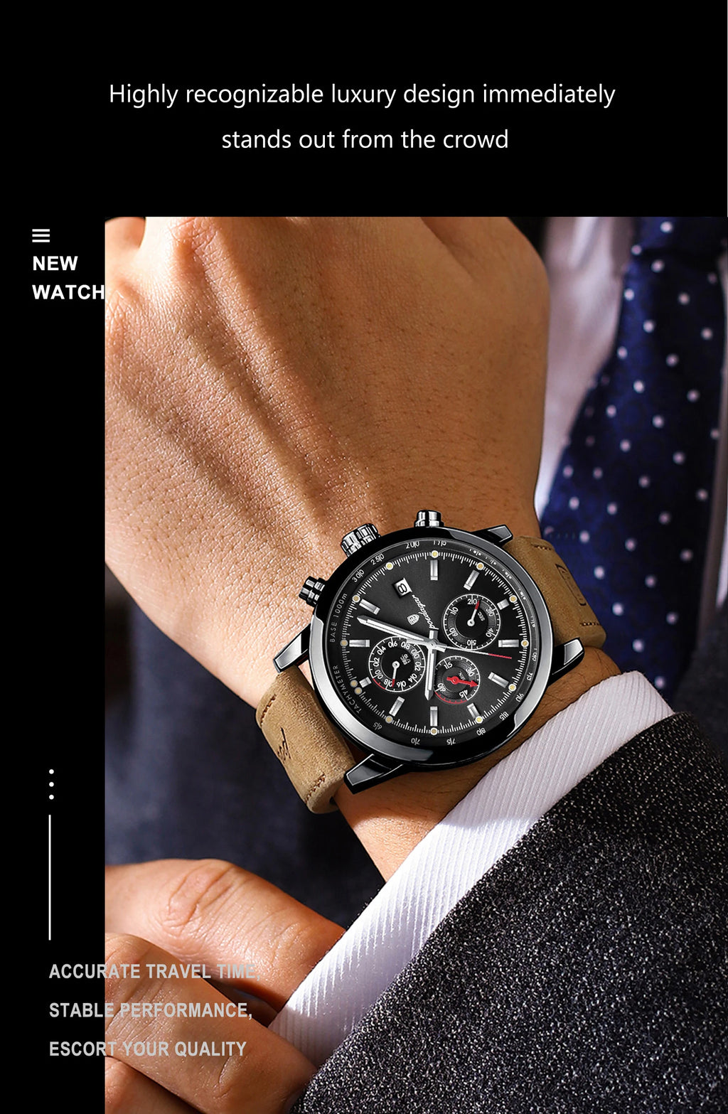 POEDAGAR Fashion Quartz Men's Watch Waterproof Luminous Chronograph Date Leather Man Watch Luxury Business Watches For Men Reloj