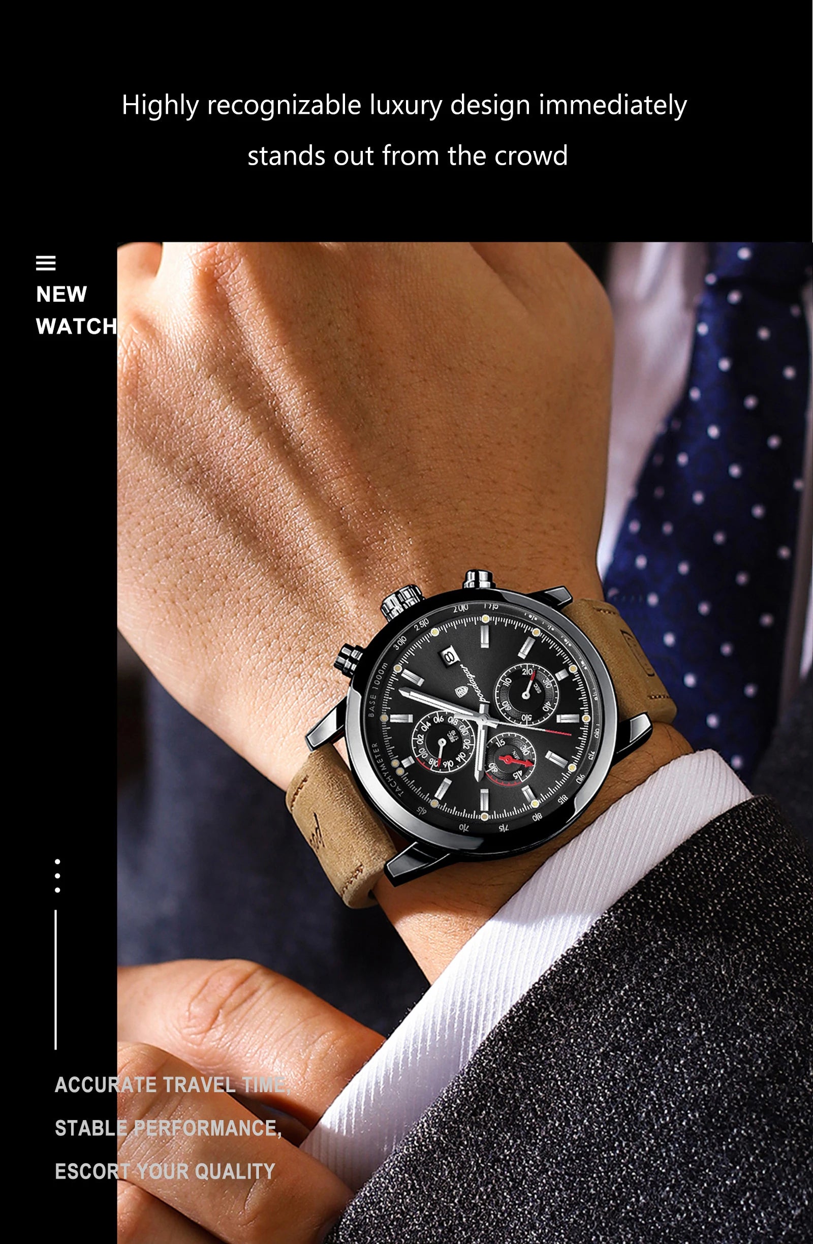 POEDAGAR Fashion Quartz Men's Watch Waterproof Luminous Chronograph Date Leather Man Watch Luxury Business Watches For Men Reloj