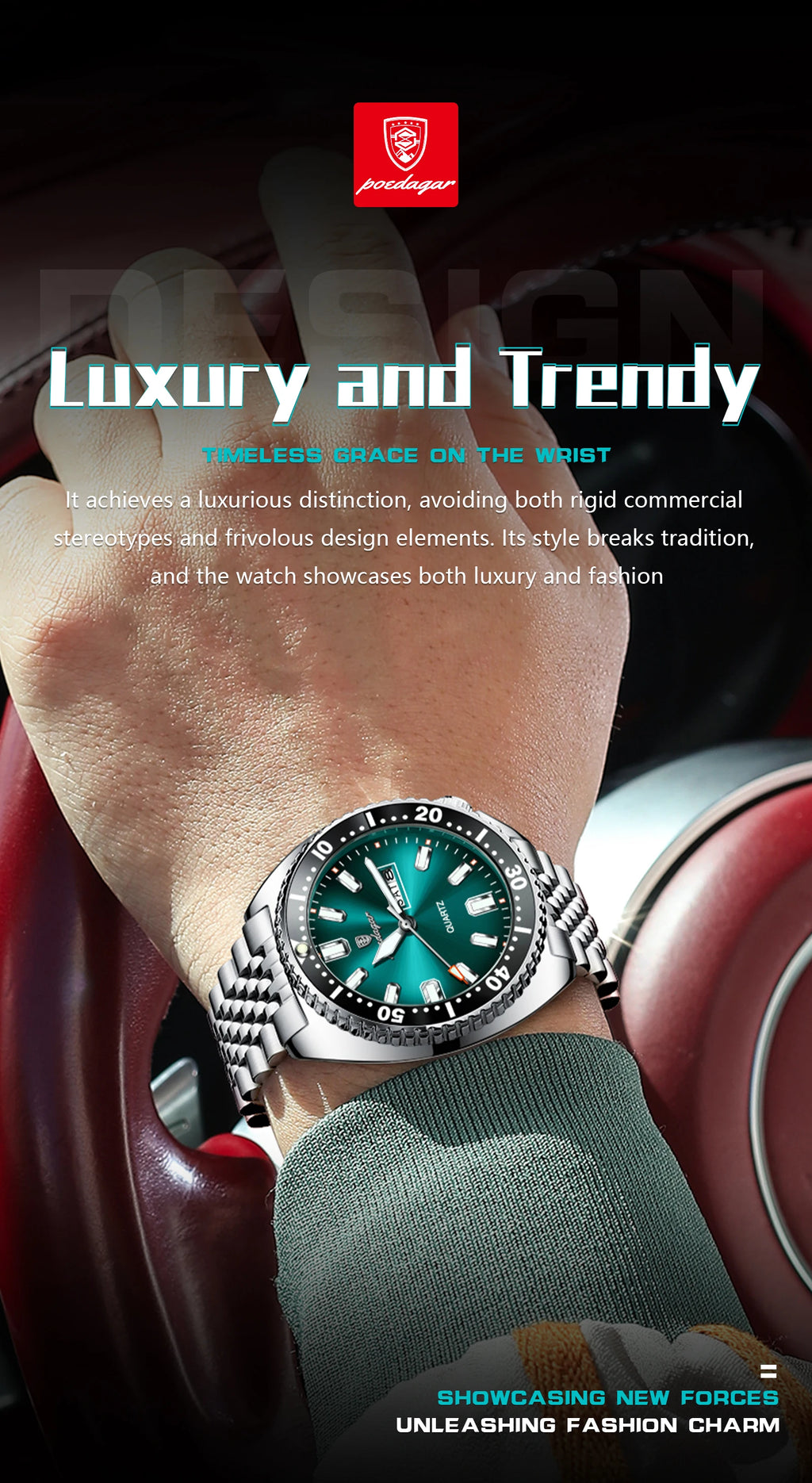 POEDAGAR Luxury Fashion Men's Watch Waterproof Luminous Quartz Male Watch Date Week Stainless Steel Casual Watches For Men Reloj
