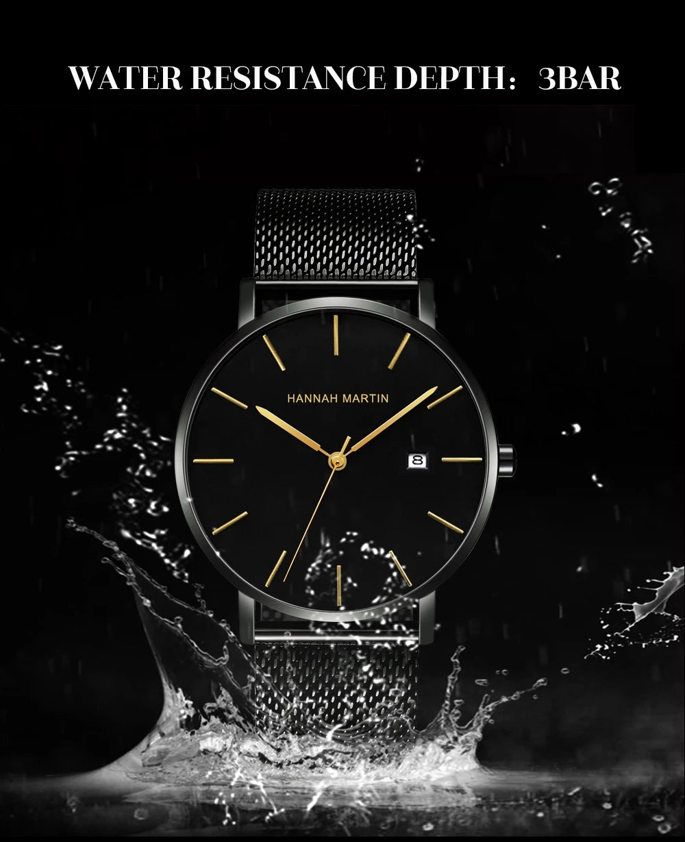 Men Dropshipping Wristwatch Hannah Martin Japan Movement 40mm Blue Minimalist Casual Leather Top Brand 3Bar Luxury Watch for Men