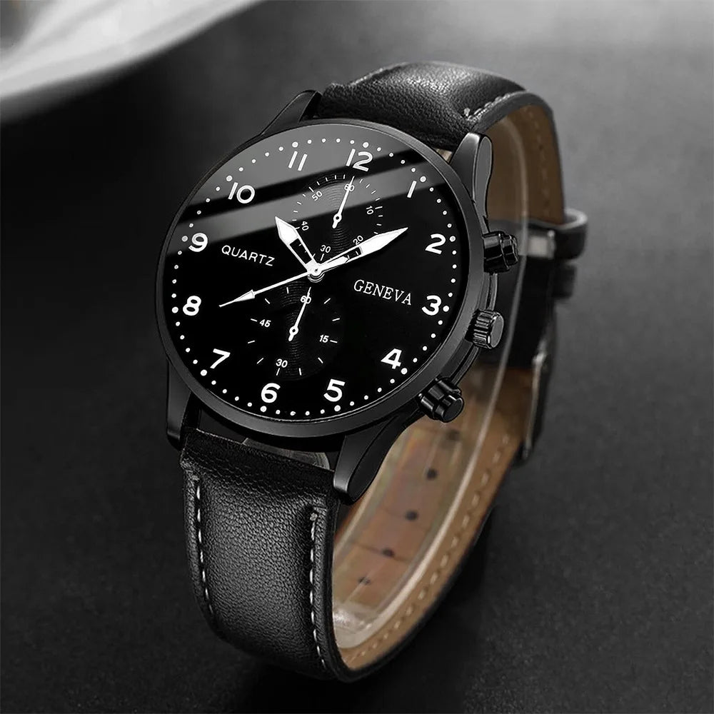3PCS Fashion Men's Watches Set Business Trend Versatile Retro Classic Round Dial Quartz Watch Reloj Hombre（Without Box）