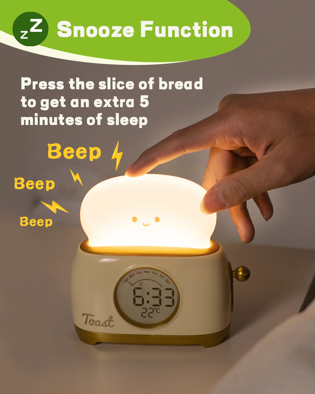 Kid Alarm Clock LED Night Light Digital Clock Children's Sleep Trainier For Home Bedroom Bedside Cute Temperature Display Reloj