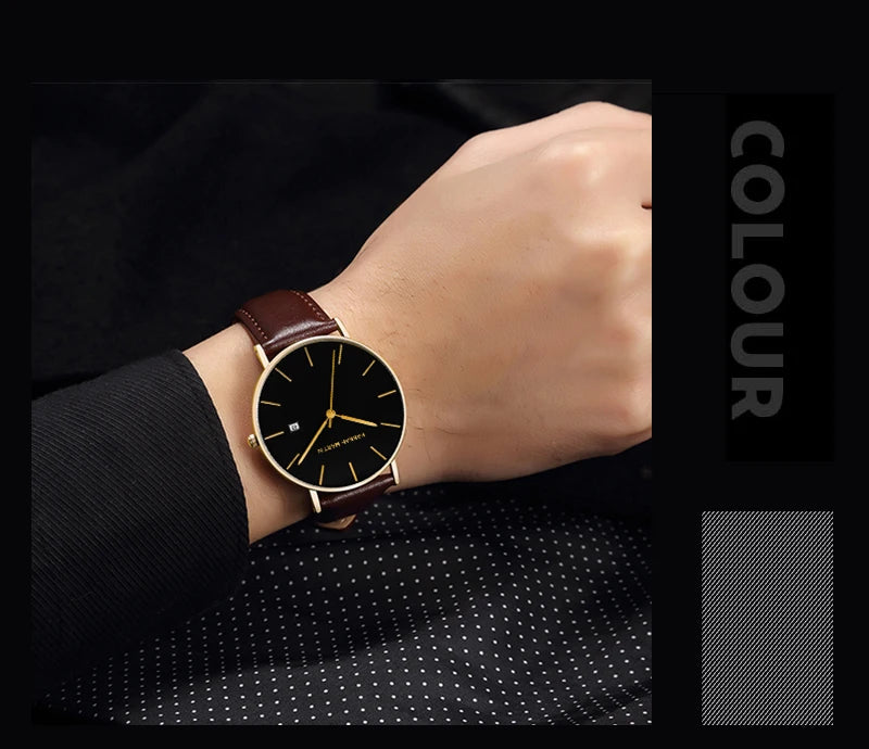 Men Dropshipping Wristwatch Hannah Martin Japan Movement 40mm Blue Minimalist Casual Leather Top Brand 3Bar Luxury Watch for Men