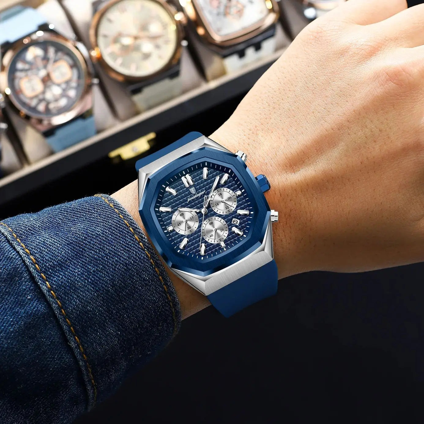 POEDAGAR Business Men's Wristwatch Chronograph Date Silicone Strap Man Watch Waterproof Luminous Military Quartz Watches For Men