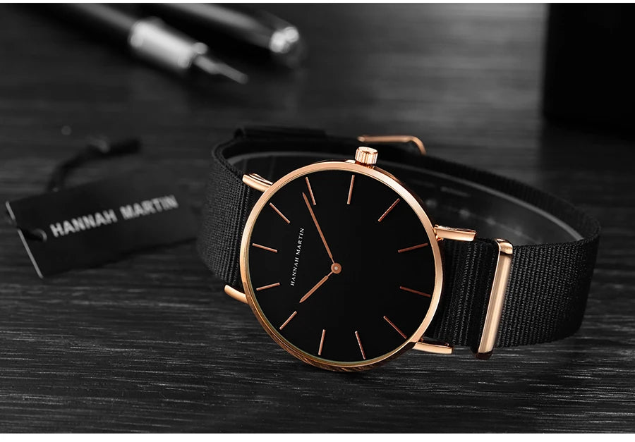 HANNAH MARTIN Brand Japan Quartz Movement Men's Waterproof Wrist Watches Fashion Luxury Ultra Thin Leather Creative Male Watches