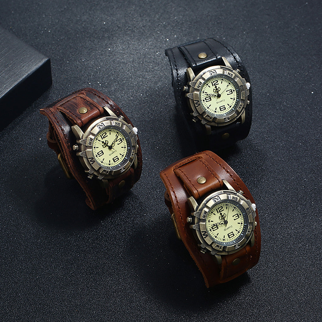 Vintage Men Wristwatch Fashion Pin Buckle Leather Strap Watches Punk Casual Quartz Wrist Watch Creative Gifts Reloj Hombre