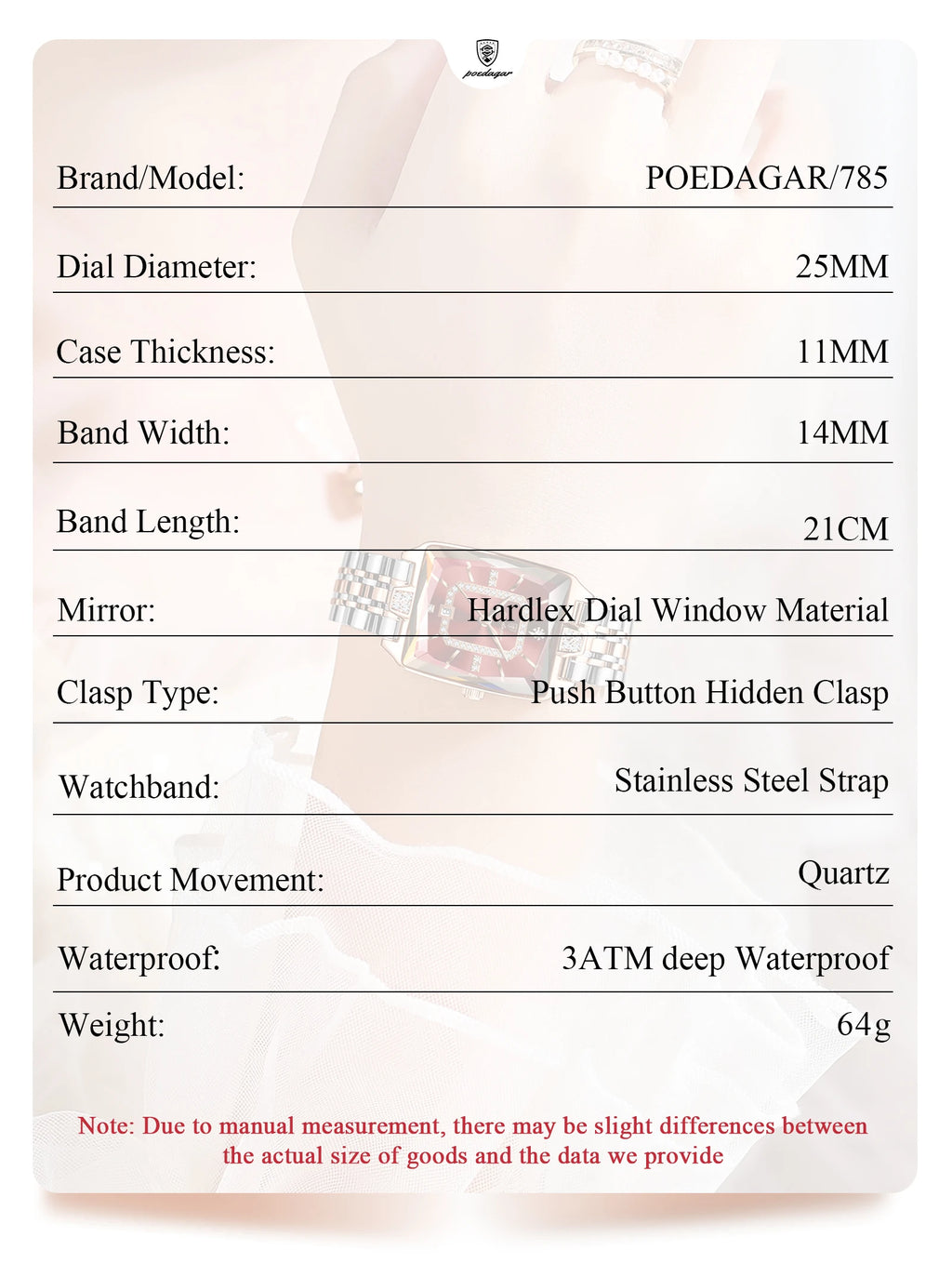 POEDAGAR Luxury Rectangle Watch For Woman Waterproof Calendar Simple Ladies Watch Fashion Stainless Steel Quartz Women's Watches