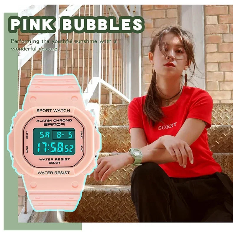 SANDA 293  Waterproof Watch Fashion Brand Ladies Watches For Women Sport Digital Wristwatches Female Clock LED Display 50m