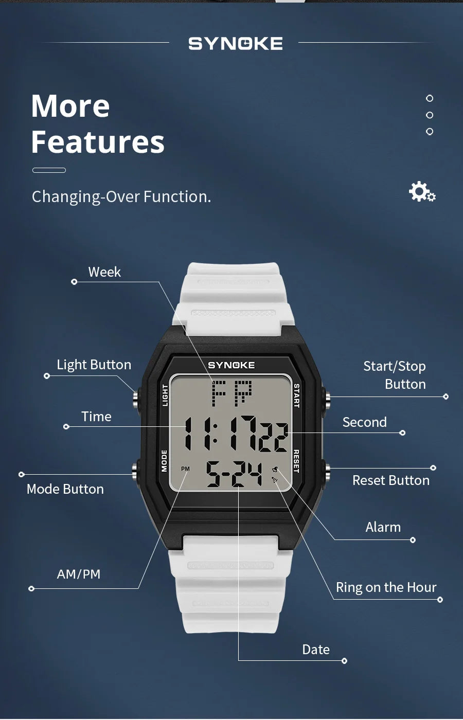 SYNOKE Digital Watches Men Military Sports Luminous Chronograph Waterproof Male Electronic Wrist Watches Square Watch