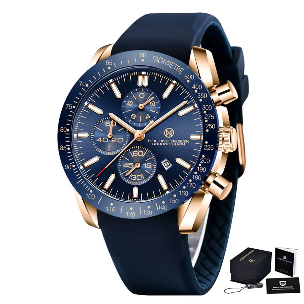 Pagane Design 2026 New Men's Quartz Chronograph Luxury Sapphire Stainless Steel Waterproof 3Bar Night Light C3 Casual Watch