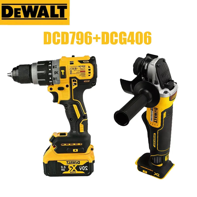 DEWALT US DCG406 Cordless Angle Grinder and DCD796 Drill Driver 20V Brushless Power Tool Combination Set
