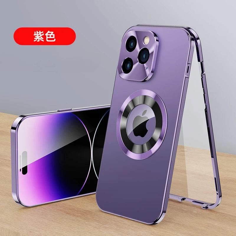 For iPhone 17 16 15 14 13 12Pro Max Full Aluminum Metal Magnetic Case Double-Sided Protection Shockproof Cover Screen Protector