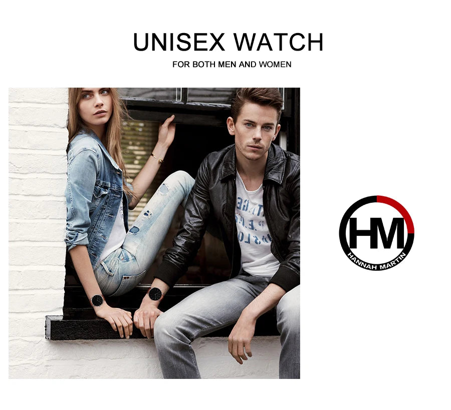 HANNAH MARTIN Brand Japan Quartz Movement Men's Waterproof Wrist Watches Fashion Luxury Ultra Thin Leather Creative Male Watches