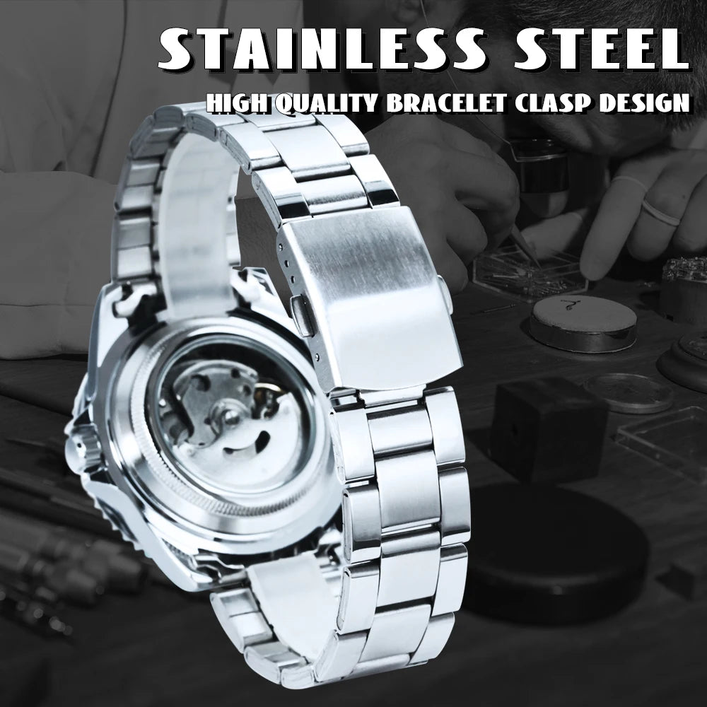 WINNER Classic Mechanical Watch for Men Rotating Bezel Luminous Calendar Fashion Business Automatic Watches Stainless Steel Band