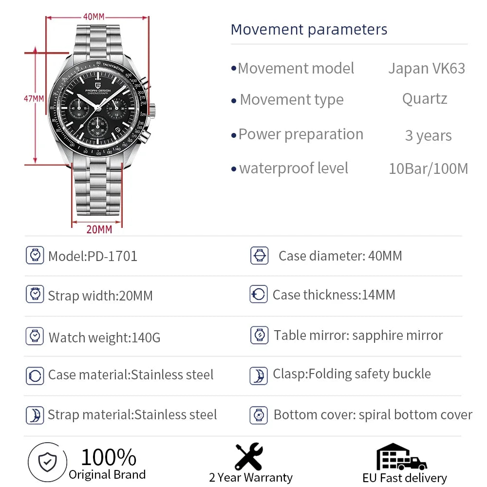 2026 New PAGANI DESIGN Moon V6 Men's Watches Luxury Quartz Watch For Man Chronograph VK63 Men Gift AR Sapphire Mirror Luminous