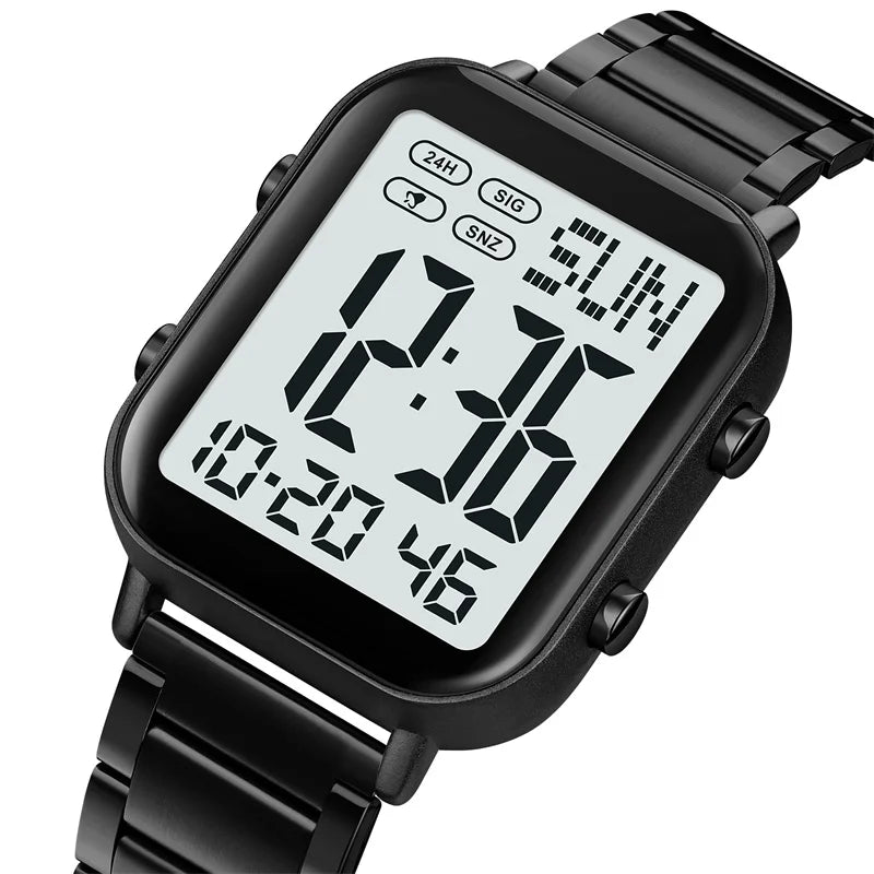 Skmei Men Digital Watches Luxury Stainless Steel Strap Dual Time Zone Man Sports Bracelet Watch 30M Waterproof Male Alarm Clock