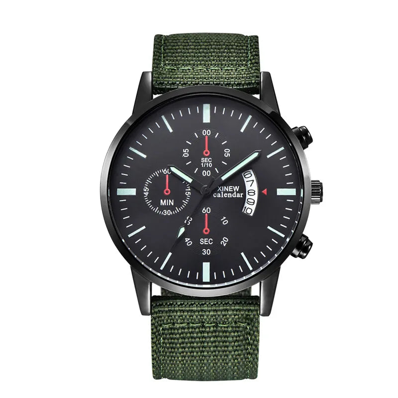 Reloj Hombre Original XINEW Brand Watches For Men Fashion Casual Nylon Band Army Date Quartz Watch Black Relogio Masculino 2024