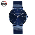 Men Dropshipping Wristwatch Hannah Martin Japan Movement 40mm Blue Minimalist Casual Leather Top Brand 3Bar Luxury Watch for Men