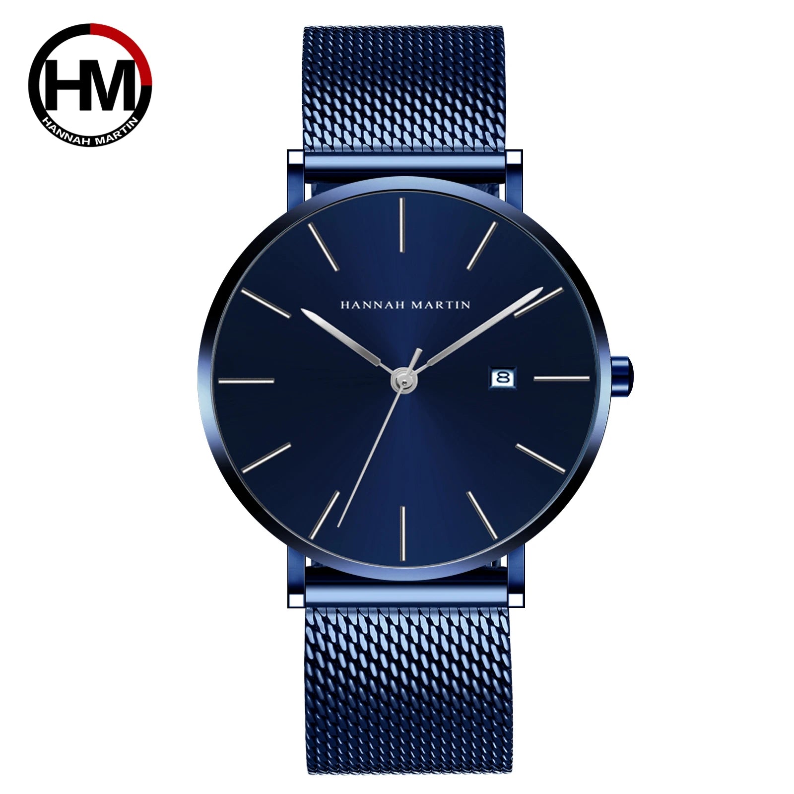 Men Dropshipping Wristwatch Hannah Martin Japan Movement 40mm Blue Minimalist Casual Leather Top Brand 3Bar Luxury Watch for Men