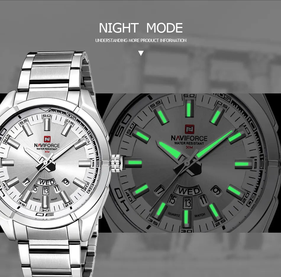NAVIFORCE Classic Casual Watch for Men Stainless teel Sport Waterproof Male Watches Quartz Date Display Clock  Relogio Masculino