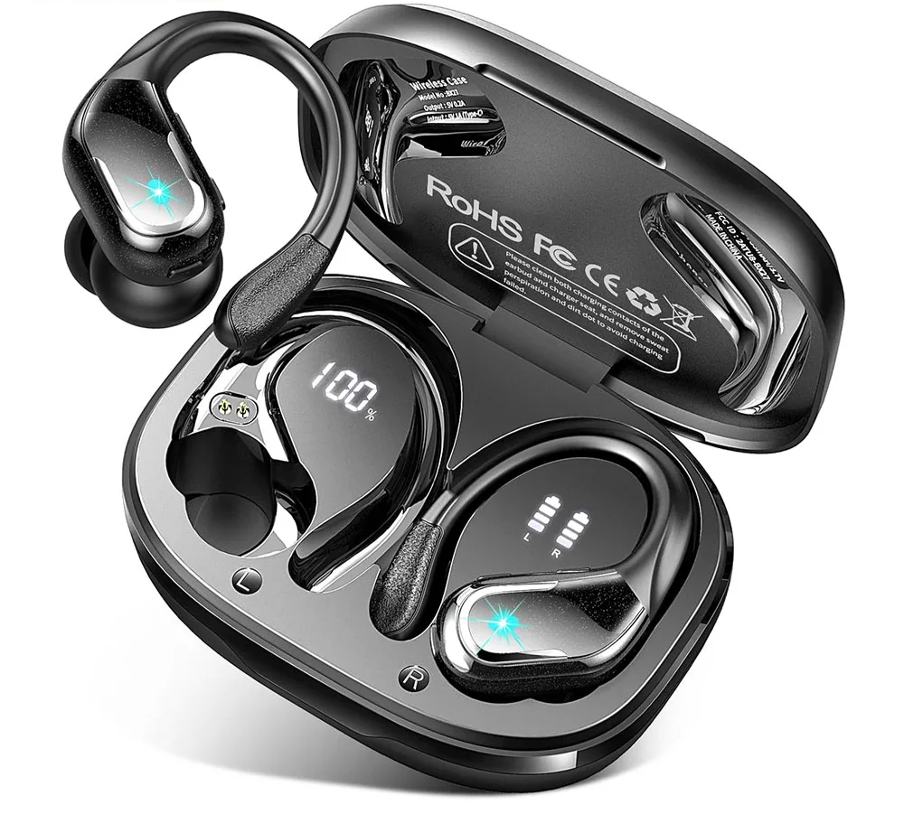 75Hrs Bluetooth 5.3 Earphones IP7 Waterproof Wireless Headphones with ENC Noise Cancelling Mic Deep Bass For Sports Workout Gym